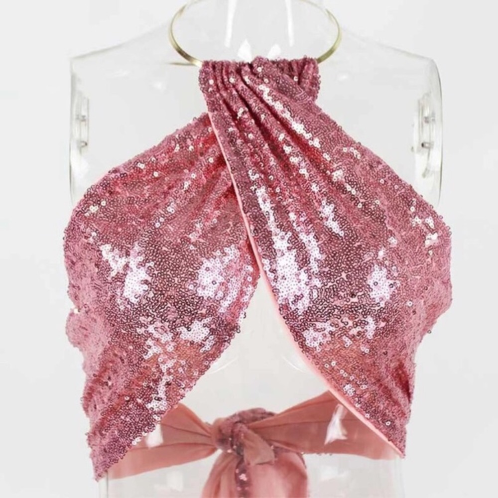 NEW! Pink Sequin Halter Bikini - from our boutique - Picture 4 of 7